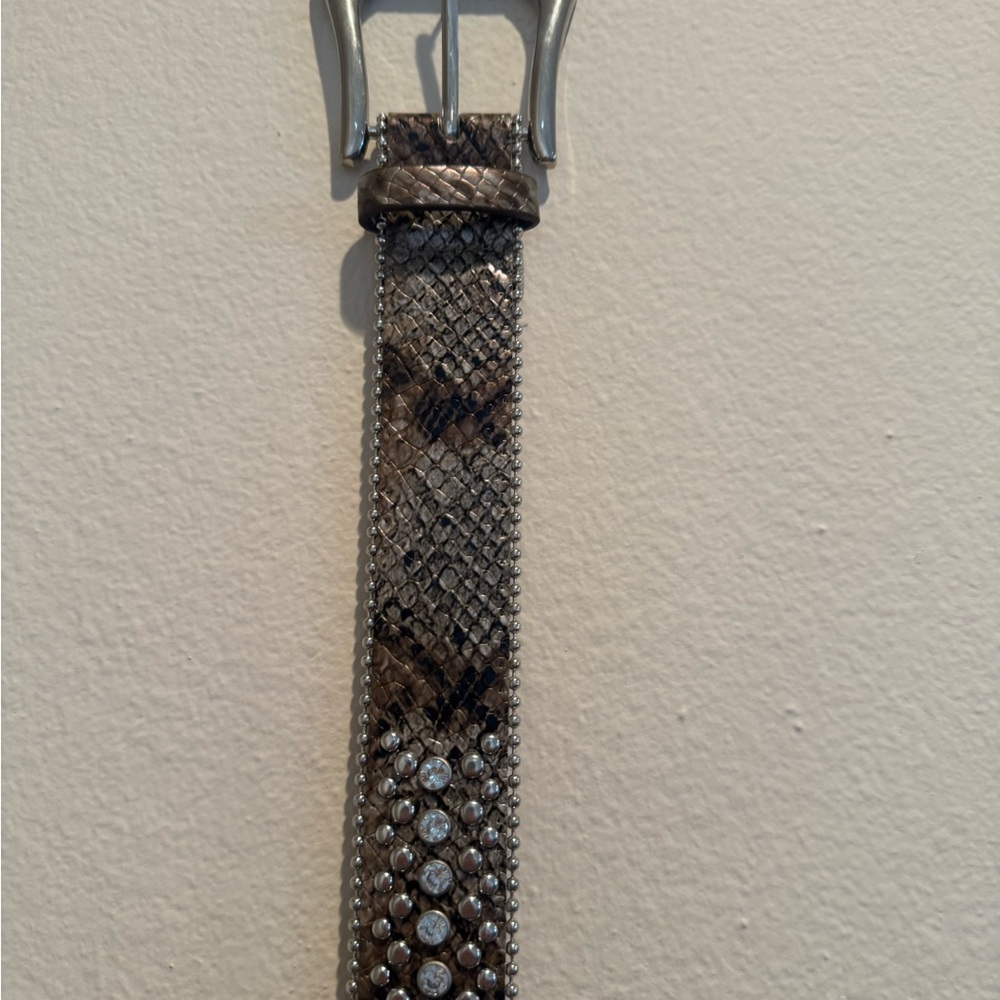 Women Brown Faux Snakeskin Belt with Crystal Studs. 44.5” length